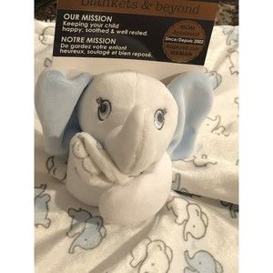 Blankets and Beyond Elephant Security Baby Blanket Lovey White Blue Plush New